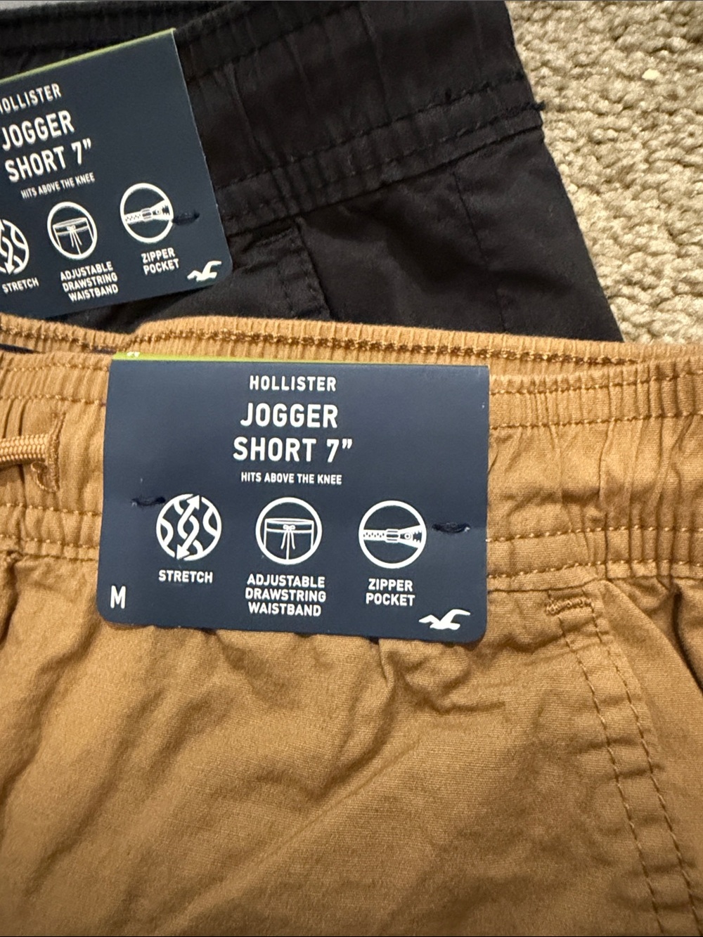 Hollister Men's Athletic Drawstring Shorts — Black, Gray & Tan - Picture 4 of 5